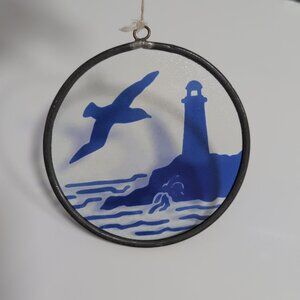 Lighthouse & Sea/Sea Gull Round Sun Catcher